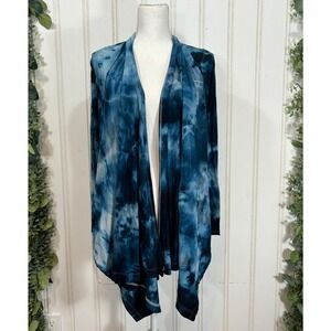 Tie Dye Cardigan SMALL Draped Open Front Long Sleeve Blue‎ White Boho Hippie